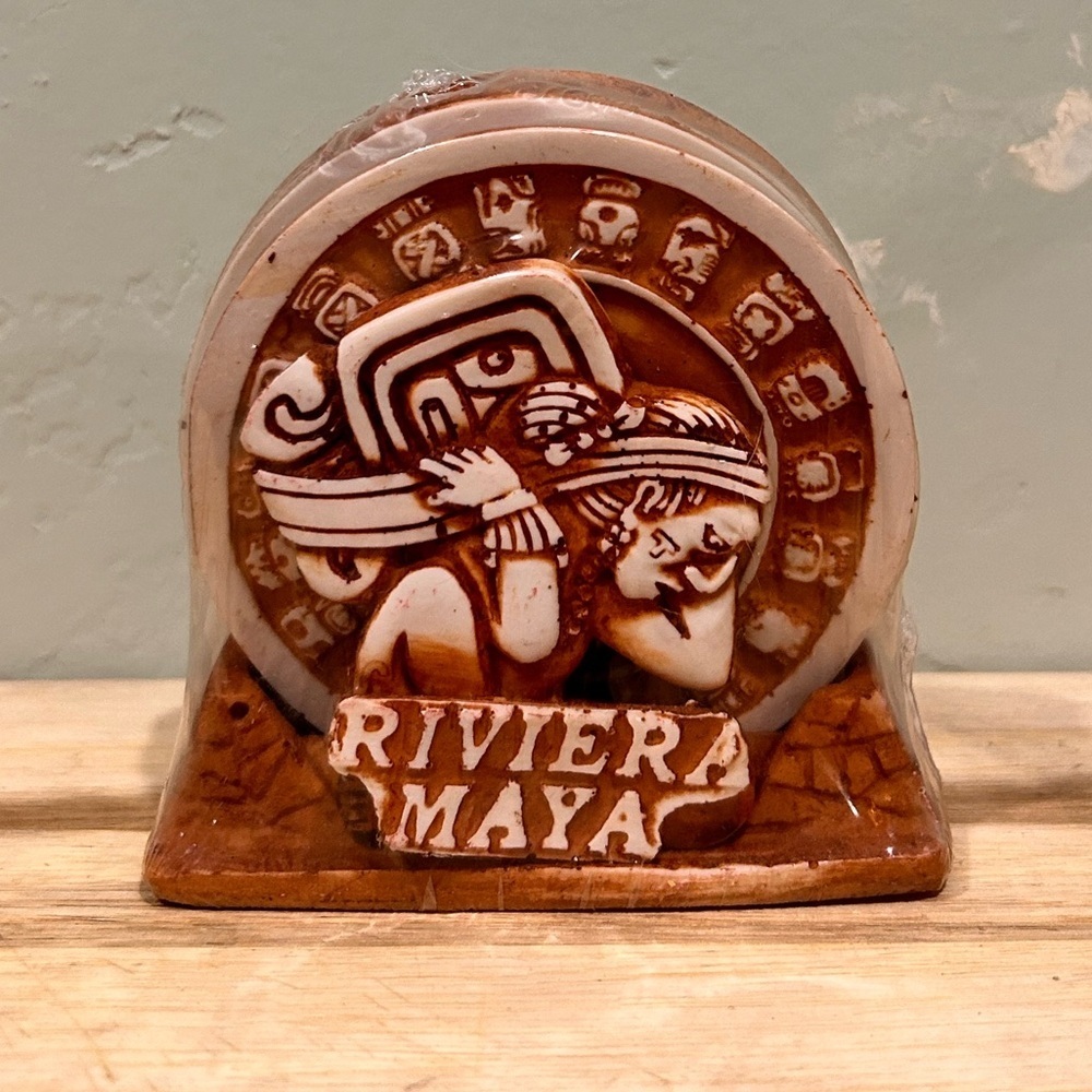 NWTS Riviera Maya Mayan Calendar Coaster Set With Base.
